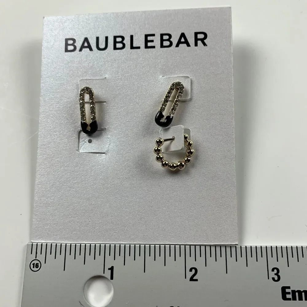 Baublebar Women's Fashion Jewelry Safety Pin‎ Huggie Hoop Earrings Set - Lot